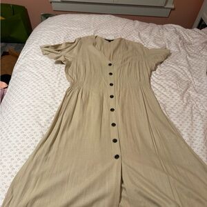 Linen Beige Button-Down Dress
